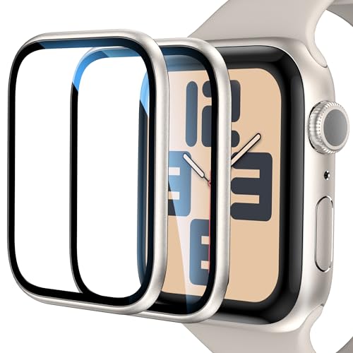 EWUONU [2 Pack] Tempered Glass Screen Protector for Apple Watch SE(2nd Gen)/SE Series 6/5/4 40mm, Metal Frame Full Coverage Waterproof Bubble-Free Anti-Scratch HD Clear Film for iWatch SE 2/SE/6/5/4 - Image 1