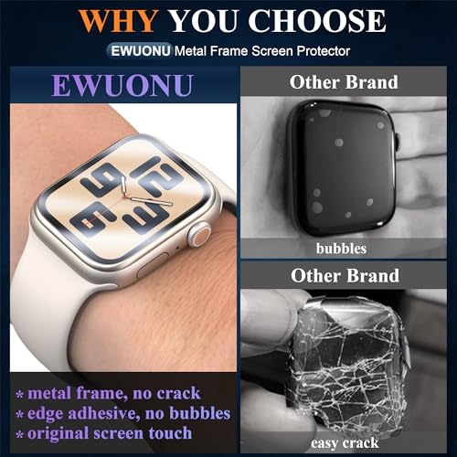 EWUONU [2 Pack] Tempered Glass Screen Protector for Apple Watch SE(2nd Gen)/SE Series 6/5/4 40mm, Metal Frame Full Coverage Waterproof Bubble-Free Anti-Scratch HD Clear Film for iWatch SE 2/SE/6/5/4 - Image 3