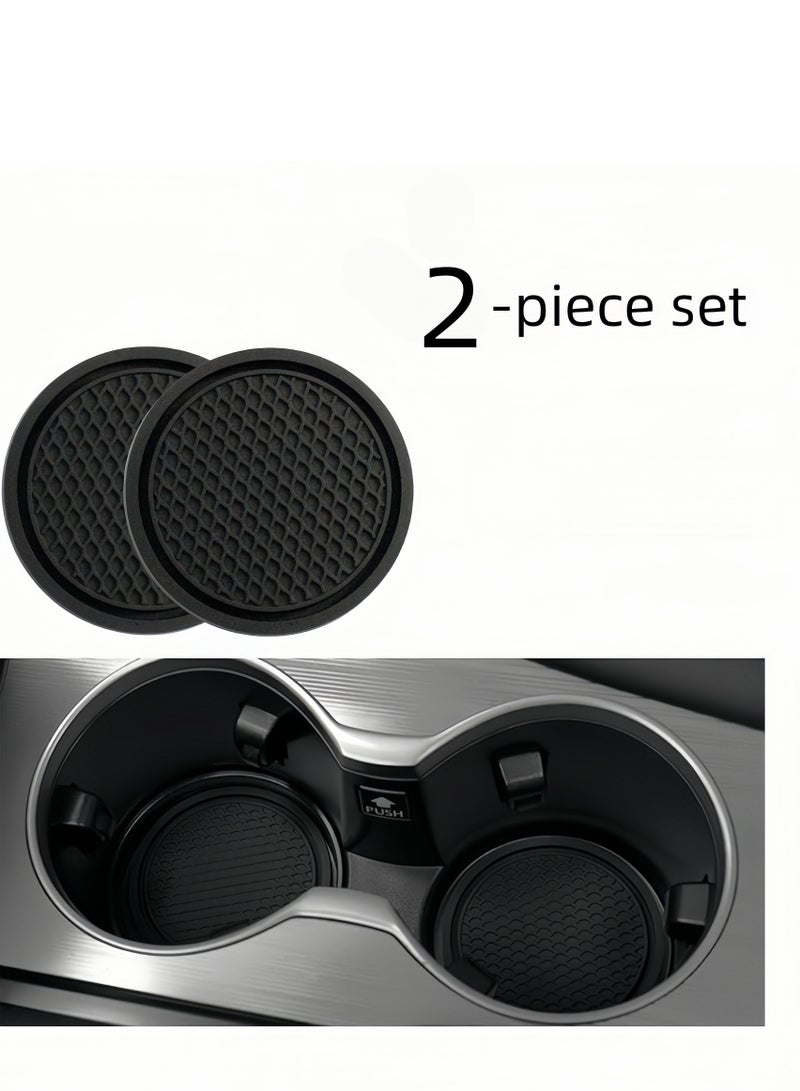 Car coasters, 2-piece universal anti slip cup holder embedded decorative coasters, car interior accessories, black