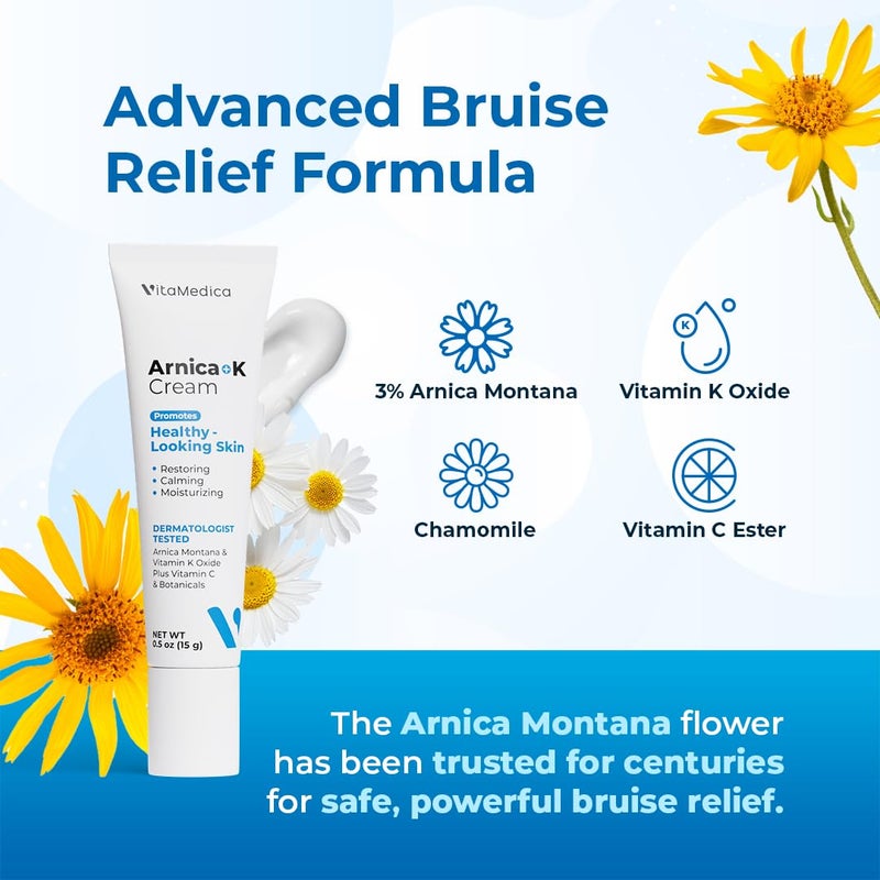 VitaMedica Arnica Cream - Arnica Montana + Vitamin K Oxide for Bruises - Sensitive Skin Formula - Undereye With Vitamin C - 2 Pack - Image 3