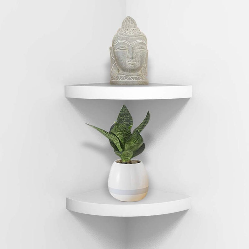 AHDECOR Wood Corner Shelves White Durable Floating Corner Shelf for Organizing and Displaying Dcor in Any Room Set of 2