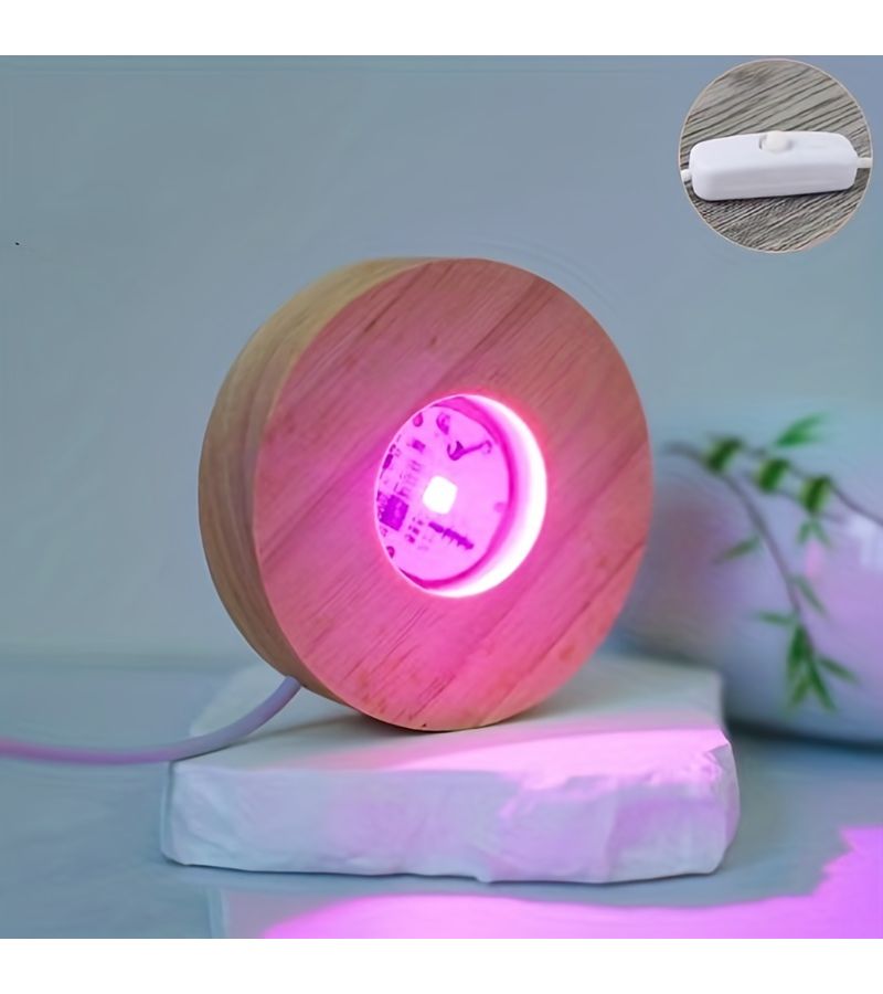 Crystal Glass USB Display Lights with Colorful Changing LED and Solid Wood Base - Image 5