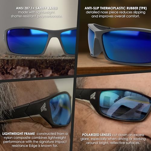 EDGE Reclus ANSI-Rated Safety Glasses - Black Frame/Polarized Aqua Precision Blue Mirror Lenses - Image 4