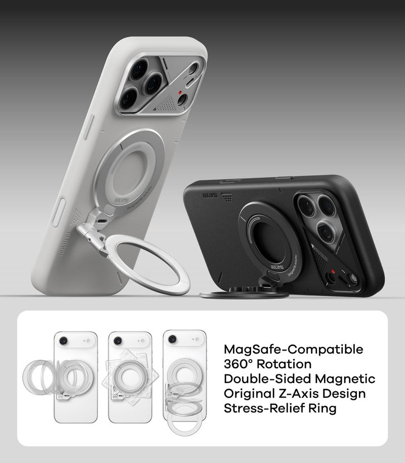 Aulumu G09 Magnetic Ring Grip | Omnidirectional Rotation | MagSafe Compatible | Aluminium Alloy Construction | Stable Dual-Sided Magnetic Attachment | Includes Handle Ring Phone Stand- Silver - Image 2