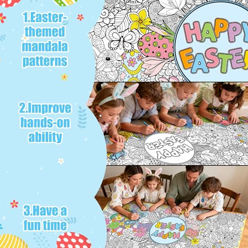 Dvbonike Jumbo Easter Mandala Coloring Poster - Easter Egg Bunny Flower DIY Drawing Color-in Paper Blank Art Banner 55.1 x 23.6 Inch Wall Decor, Home Classroom Activity for Kids Spring Party Supplies - Image 5