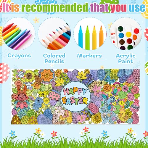 Dvbonike Jumbo Easter Mandala Coloring Poster - Easter Egg Bunny Flower DIY Drawing Color-in Paper Blank Art Banner 55.1 x 23.6 Inch Wall Decor, Home Classroom Activity for Kids Spring Party Supplies - Image 3