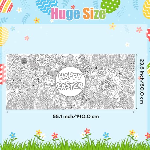 Dvbonike Jumbo Easter Mandala Coloring Poster - Easter Egg Bunny Flower DIY Drawing Color-in Paper Blank Art Banner 55.1 x 23.6 Inch Wall Decor, Home Classroom Activity for Kids Spring Party Supplies - Image 2