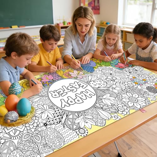 Dvbonike Jumbo Easter Mandala Coloring Poster - Easter Egg Bunny Flower DIY Drawing Color-in Paper Blank Art Banner 55.1 x 23.6 Inch Wall Decor, Home Classroom Activity for Kids Spring Party Supplies - Image 4
