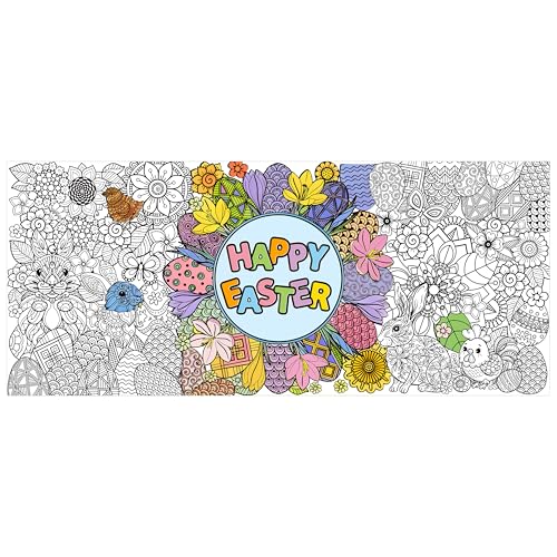 Dvbonike Jumbo Easter Mandala Coloring Poster - Easter Egg Bunny Flower DIY Drawing Color-in Paper Blank Art Banner 55.1 x 23.6 Inch Wall Decor, Home Classroom Activity for Kids Spring Party Supplies - Image 1