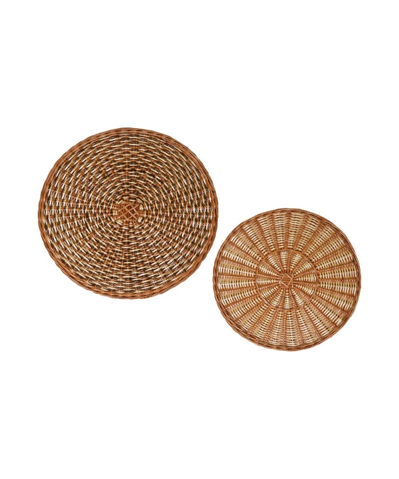 Kadam Haat Handmade Wicker Wall Plate Combo | Wall Decor Hanging Wall Plates For Living Room Bedroom & Home Decoration (Natural, Set of 2-18" & 15") - Image 1