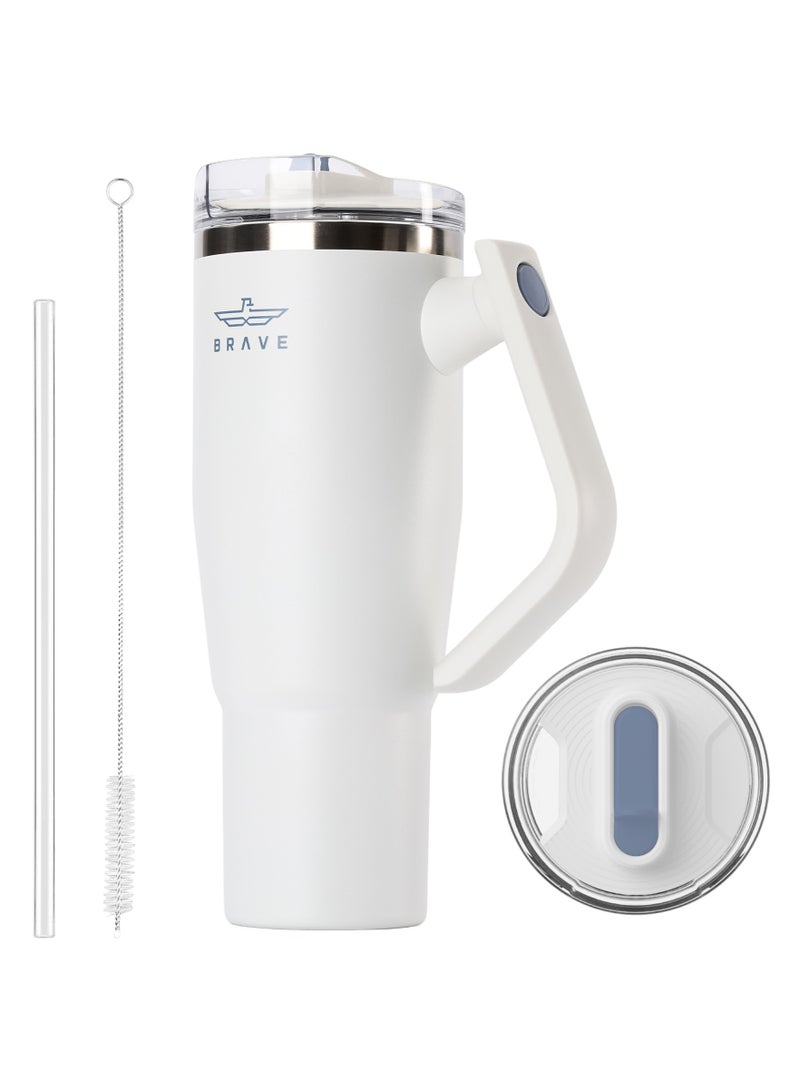 بريف تمب جارد تمبلر ١٢٠٠ml - ١٨/٨ ستانلس ستيل ترافل ماج، ثيرمال كوفي كوب، ٢-إن-١ ليكبروف ليد وذ سترو & روتيتينج هاندل، إنسوليتد هوت & كولد بيفيريج ماج، كار كب هولدر كومباتيبل، ديورابل & ريوسابل كوفي ترافل ماج (وايت) - Image 1