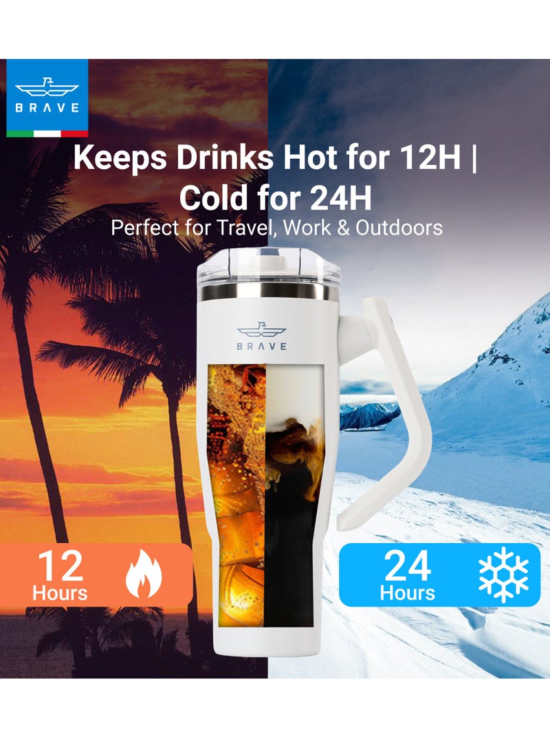 بريف تمب جارد تمبلر ١٢٠٠ml - ١٨/٨ ستانلس ستيل ترافل ماج، ثيرمال كوفي كوب، ٢-إن-١ ليكبروف ليد وذ سترو & روتيتينج هاندل، إنسوليتد هوت & كولد بيفيريج ماج، كار كب هولدر كومباتيبل، ديورابل & ريوسابل كوفي ترافل ماج (وايت) - Image 2