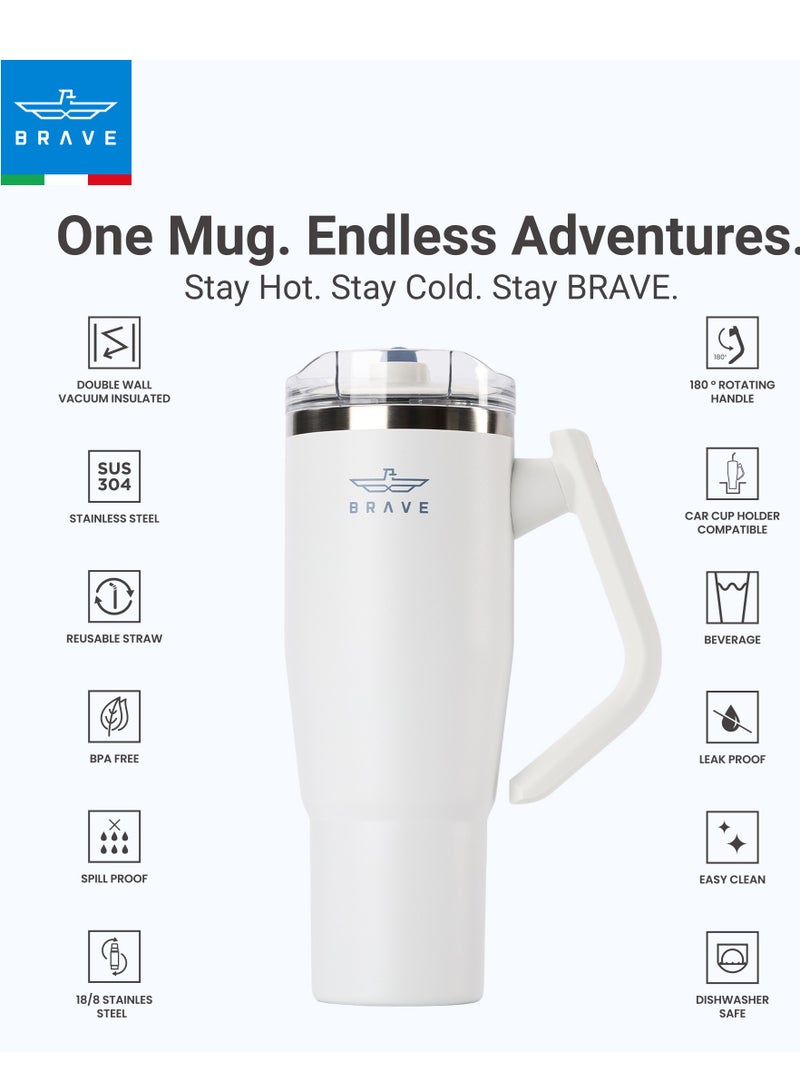 بريف تمب جارد تمبلر ١٢٠٠ml - ١٨/٨ ستانلس ستيل ترافل ماج، ثيرمال كوفي كوب، ٢-إن-١ ليكبروف ليد وذ سترو & روتيتينج هاندل، إنسوليتد هوت & كولد بيفيريج ماج، كار كب هولدر كومباتيبل، ديورابل & ريوسابل كوفي ترافل ماج (وايت) - Image 3