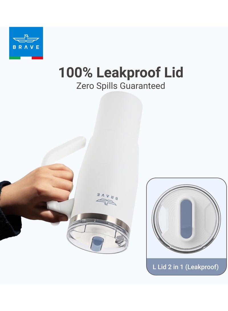 بريف تمب جارد تمبلر ١٢٠٠ml - ١٨/٨ ستانلس ستيل ترافل ماج، ثيرمال كوفي كوب، ٢-إن-١ ليكبروف ليد وذ سترو & روتيتينج هاندل، إنسوليتد هوت & كولد بيفيريج ماج، كار كب هولدر كومباتيبل، ديورابل & ريوسابل كوفي ترافل ماج (وايت) - Image 4