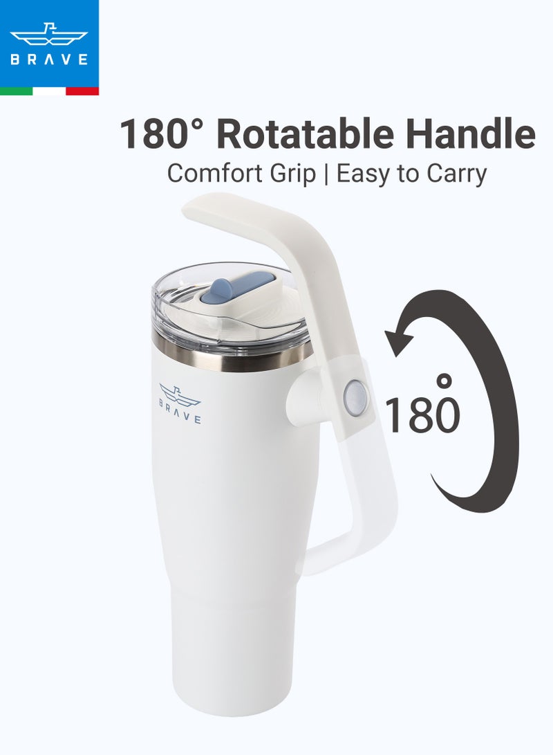 بريف تمب جارد تمبلر ١٢٠٠ml - ١٨/٨ ستانلس ستيل ترافل ماج، ثيرمال كوفي كوب، ٢-إن-١ ليكبروف ليد وذ سترو & روتيتينج هاندل، إنسوليتد هوت & كولد بيفيريج ماج، كار كب هولدر كومباتيبل، ديورابل & ريوسابل كوفي ترافل ماج (وايت) - Image 5