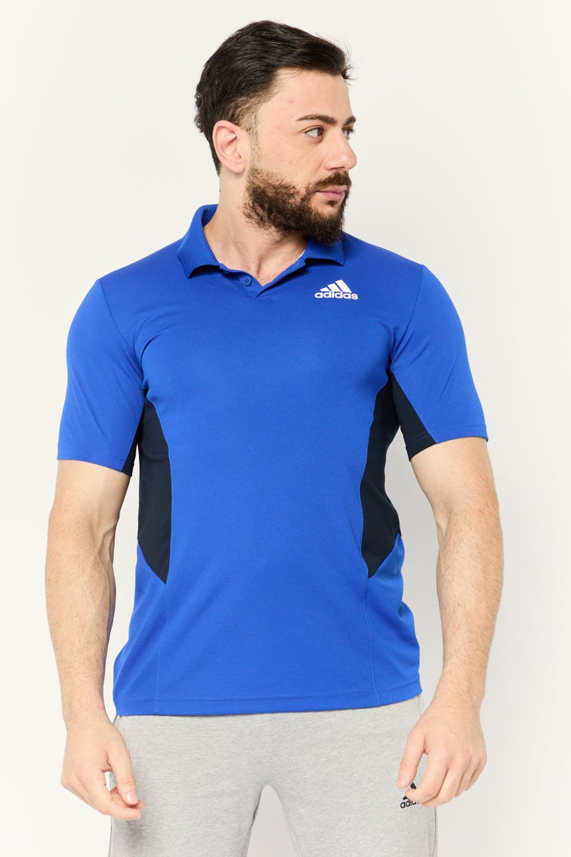 Adidas تي شيرت تنس للرجال بأكمام قصيرة، أزرق ملكي/أسود - Image 1