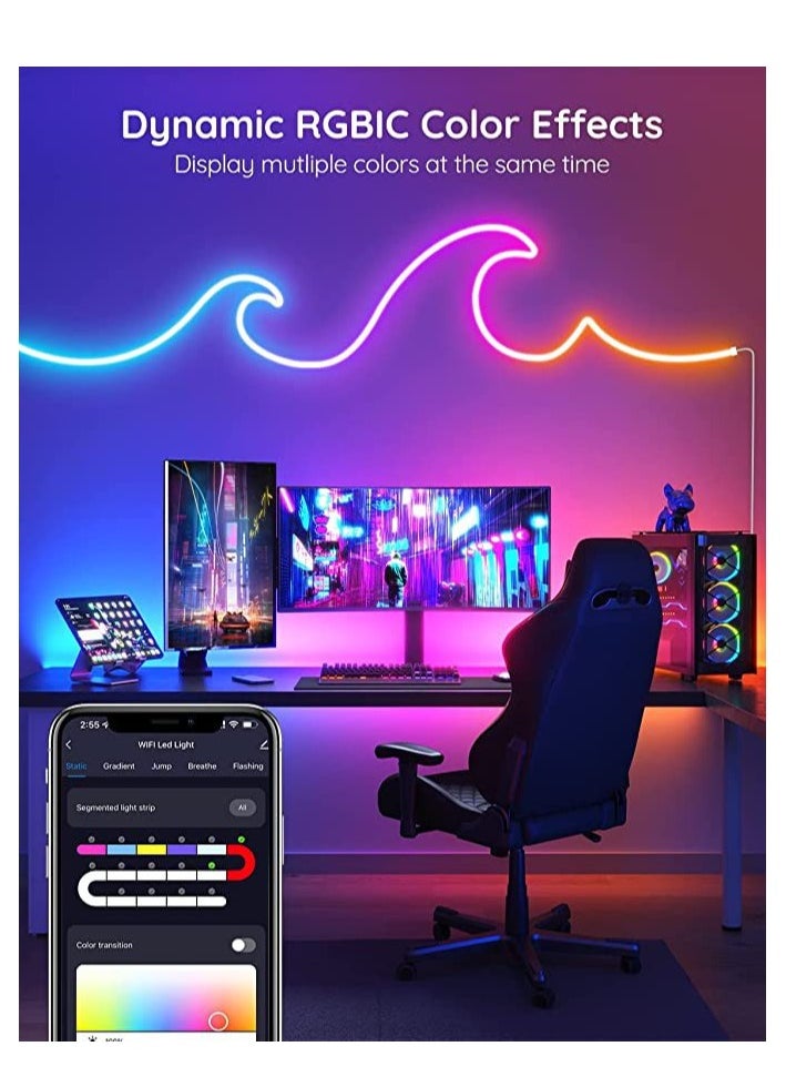 Furtey - Smart Neon Strip, Smart LED Light Strip, 3m with APP Control and WiFi Music Sync, Compatible with Alexa, Google Assistant, USB LED Neon Light for Bedroom, Living Room, Game Decoration - Image 1