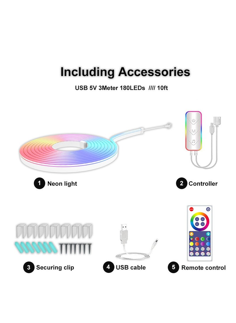 شريط نيون ذكي، شريط إضاءة LED ذكي، 3 أمتار مع التحكم في التطبيق ومزامنة موسيقى WiFi، متوافق مع Alexa، مساعد Google، ضوء نيون USB LED لغرفة النوم، وغرفة المعيشة، وتزيين الألعاب - pzsku/Z4CF1BA664CB226D64F97Z/45/_/1711441972/0f1fd38c-6bd4-4a5c-9cfb-f18c34f85cbf