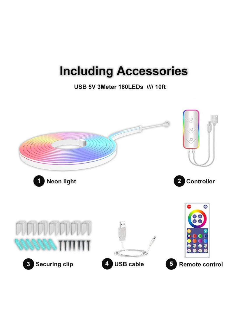 Furtey - Smart Neon Strip, Smart LED Light Strip, 3m with APP Control and WiFi Music Sync, Compatible with Alexa, Google Assistant, USB LED Neon Light for Bedroom, Living Room, Game Decoration - Image 1