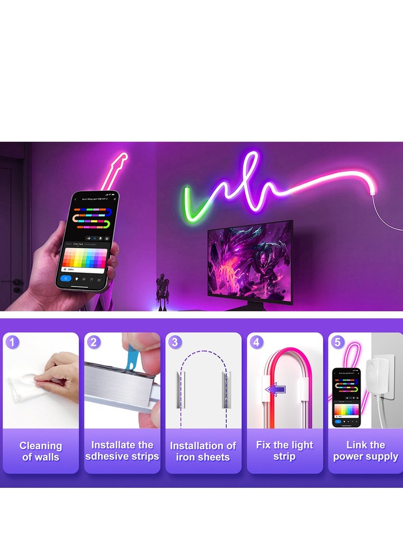 Furtey - Smart Neon Strip, Smart LED Light Strip, 3m with APP Control and WiFi Music Sync, Compatible with Alexa, Google Assistant, USB LED Neon Light for Bedroom, Living Room, Game Decoration - Image 1
