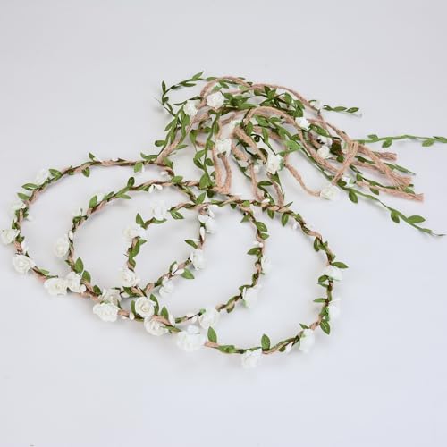 DDazzling Flower Crown Floral Wreath Headband Floral Garland Headbands photo props (White) - Image 3