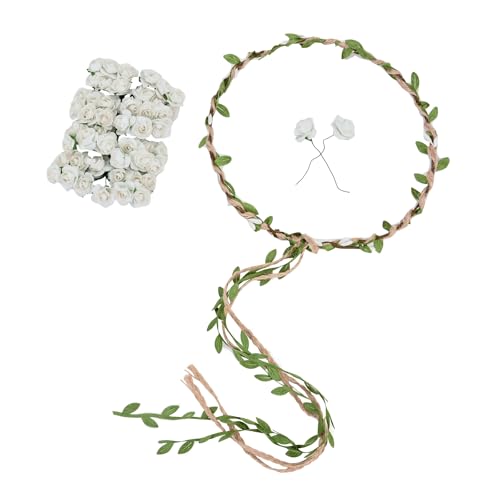 DDazzling Flower Crown Floral Wreath Headband Floral Garland Headbands photo props (White) - Image 1