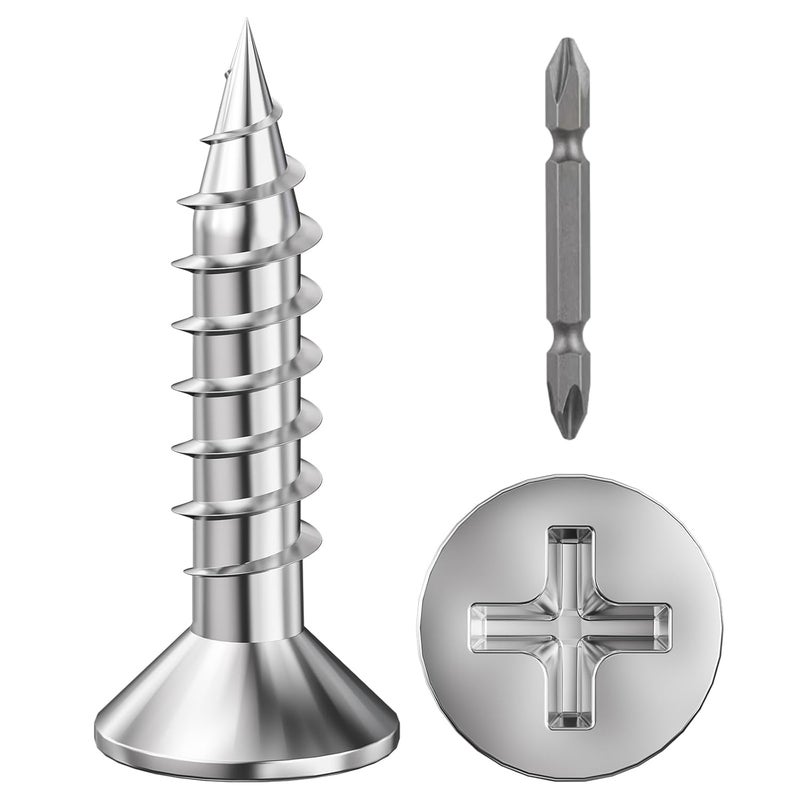 Wensilon Store (400Pcs) #8x3/4 Wood Screw Quick Metal Self Tapping Flat Head 304 Stainless Steel - Image 1