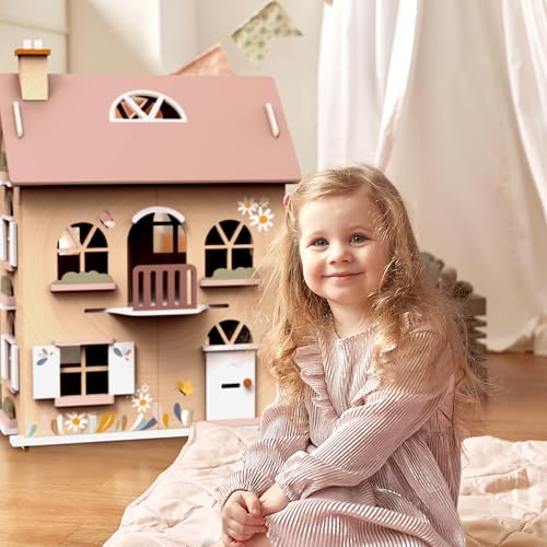 SPEEDY MONKEY Flowers Cottage Wooden Dollhouse with Starter Set Pretend Play Doll House for Toddlers Preschoolers Fun Playhouse for Boys Girls Ideal for Imaginative Storytelling Playset - Image 5