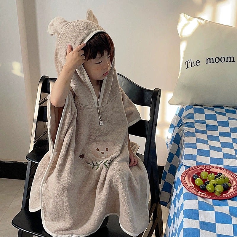 South Korea Baby Ins Children Bath Towel Cloak Cotton Absorbent Bathrobe Cute Cartoon Home Beach Beach Bath Towel - Image 2