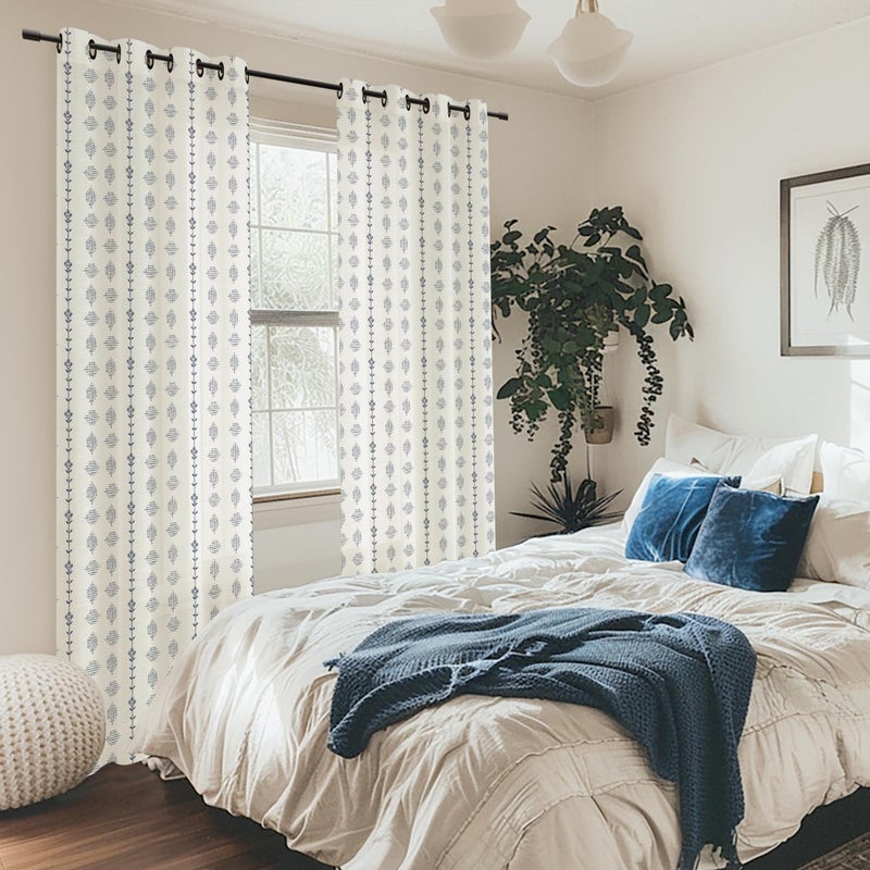 Lino Rosa Navy Blue and White Curtains 84 Inch Length 2 Panels Set,Nautical Floral Striped Grommet Linen Sheer Pattern Curtains for Living Room Bedroom,Dark Indigo Blue - Image 3