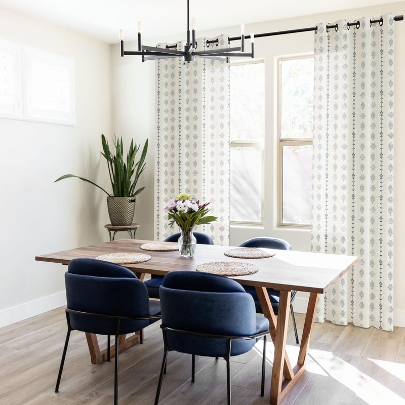 Lino Rosa Navy Blue and White Curtains 84 Inch Length 2 Panels Set,Nautical Floral Striped Grommet Linen Sheer Pattern Curtains for Living Room Bedroom,Dark Indigo Blue - Image 4