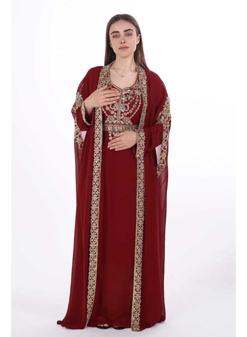 emboidered chiffon kaftan dress