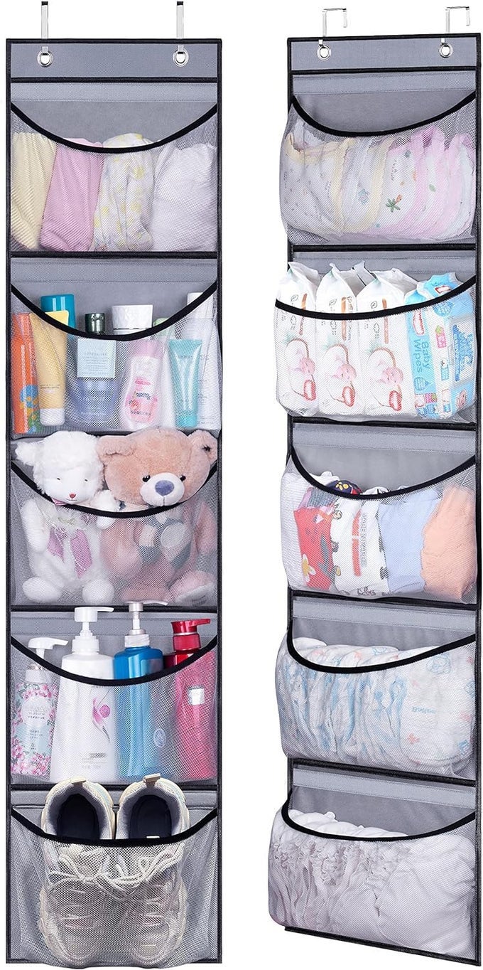 HANGING SHELVES OVER THE DOOR ORGANIZER STORAGE FOR CLOSET WITH 5 POCKETS ORGANIZER FOR BEDROOM BATHROOM 2 PACKGREY