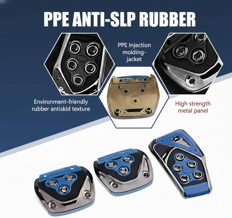 AutoBizarre 3 Pcs Anti-Slip ABS PVC Car Foot Pedal Pad Cover Manual Transmission Clutch Brake Accelerator Car Pedal Replacement Kit Universal for all Manual Cars (Blue) - Image 5