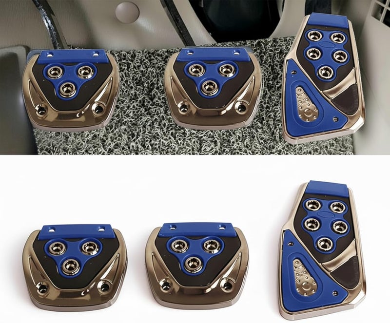 AutoBizarre 3 Pcs Anti-Slip ABS PVC Car Foot Pedal Pad Cover Manual Transmission Clutch Brake Accelerator Car Pedal Replacement Kit Universal for all Manual Cars (Blue) - Image 1