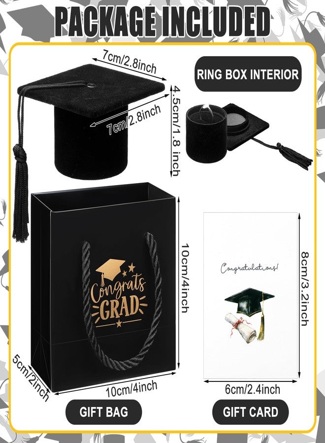 Simgoing 2.8 Inch Graduation Cap Ring Box with Gift Bag and Card, Velvet Ring Organizer Case, Jewelry Storage Box for Graduation Gifts (Black) - Image 2
