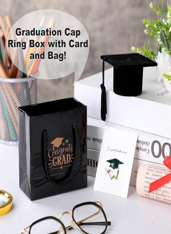 Simgoing 2.8 Inch Graduation Cap Ring Box with Gift Bag and Card, Velvet Ring Organizer Case, Jewelry Storage Box for Graduation Gifts (Black) - Image 3