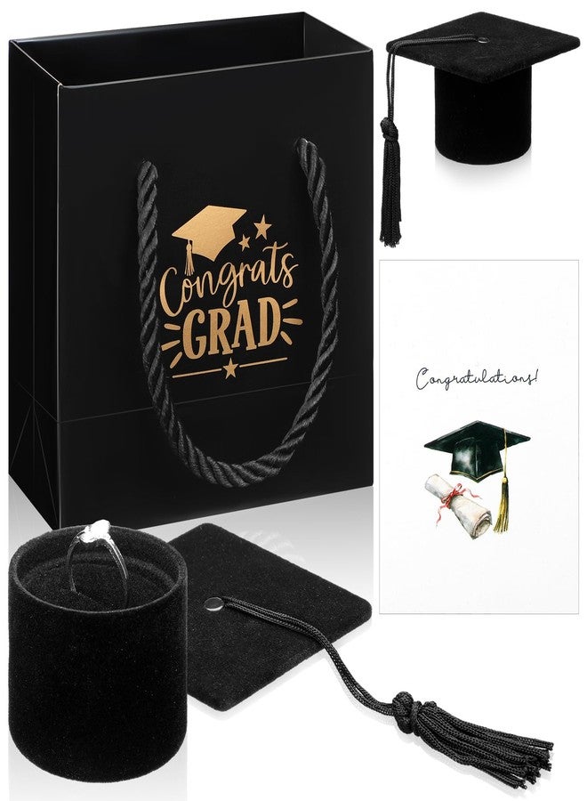 Simgoing 2.8 Inch Graduation Cap Ring Box with Gift Bag and Card, Velvet Ring Organizer Case, Jewelry Storage Box for Graduation Gifts (Black) - Image 1