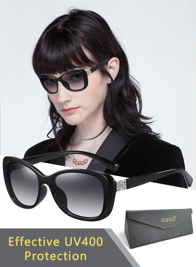 رويس نظارة شمسية مستقطبة بيضاوية نسائية، نظارة الشمس الواقية من الأشعة فوق البنفسجية 400 بإطار من المعدن وPC، ظلال شمس مضادة للوهج عصرية أنيقة للنساء مع حافظة النظارة، 60 ملم - Image 1
