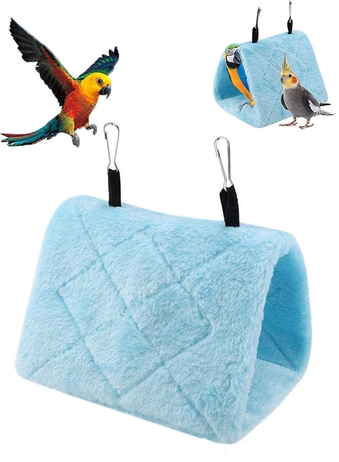 Peony Parrot Hammock Bird Nest, Warm Soft Plush Bird Hammock Winter Hanging Cage Tent for Parrot, Small Blue Parrot Bed with Cotton Pouch, Blue, S - Image 1