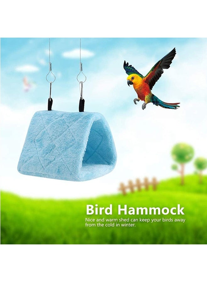 Peony Parrot Hammock Bird Nest, Warm Soft Plush Bird Hammock Winter Hanging Cage Tent for Parrot, Small Blue Parrot Bed with Cotton Pouch, Blue, S - Image 3