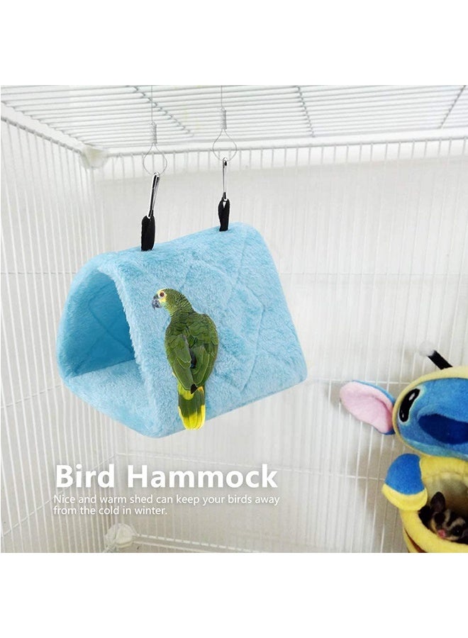 Peony Parrot Hammock Bird Nest, Warm Soft Plush Bird Hammock Winter Hanging Cage Tent for Parrot, Small Blue Parrot Bed with Cotton Pouch, Blue, S - Image 2
