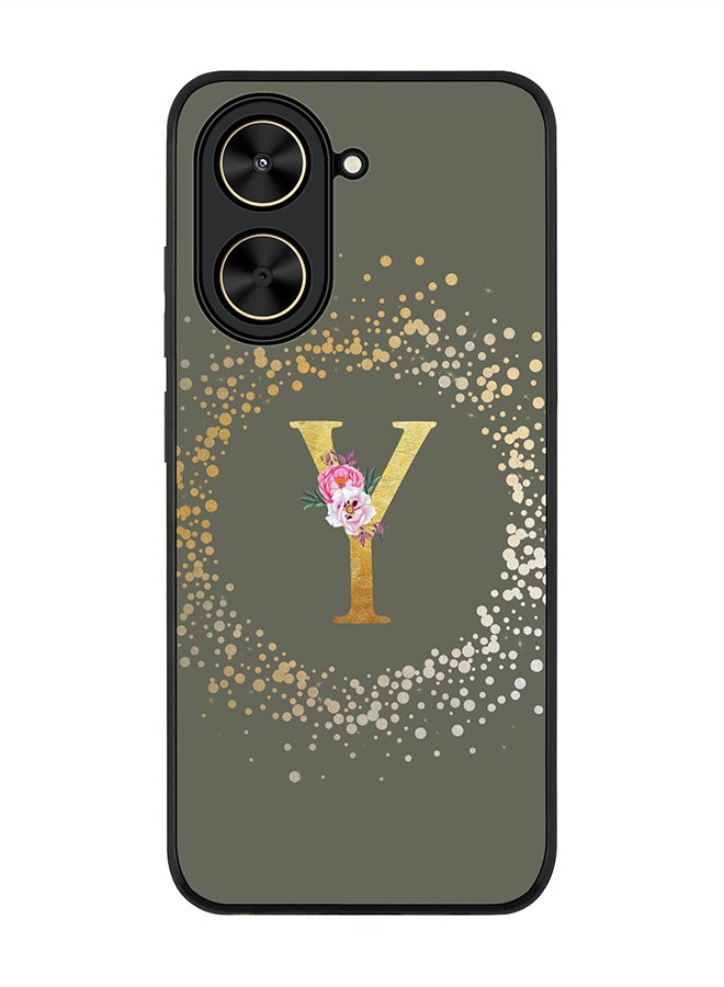 Stylizedd For Xiaomi Poco C71 / Redmi A5 4G Case,Slim fit Camera Protection, Shockproof Thin Phone cover  - Custom Monogram Floral - Y  (Olive Green )