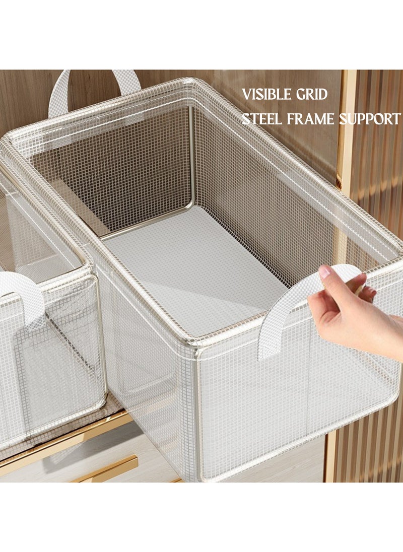GoldenLike Cloth Storage Box, 3 Pieces Clothes Organizer Storage Bins with Handle Foldable Stackable Sturdy Closet Organizers Storage Containers Mesh Storage Box for Clothing, Blanket, Books, Bed Sheets, Pillows, Toys  - Image 5