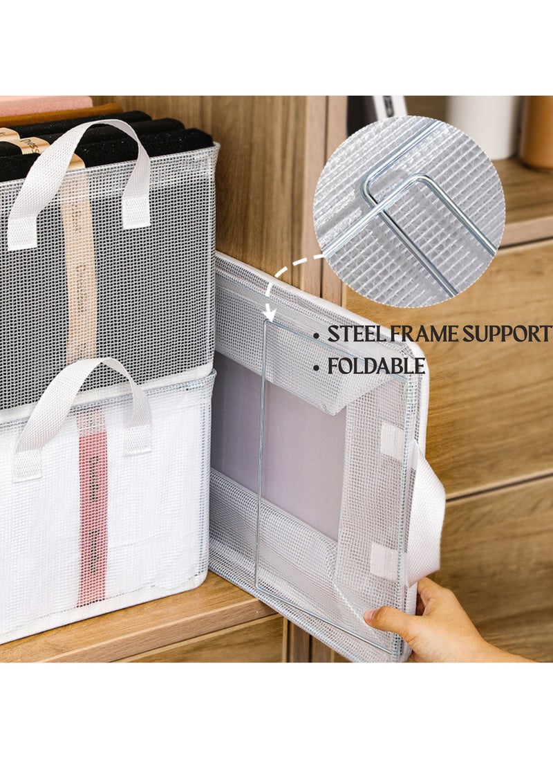 GoldenLike Cloth Storage Box, 3 Pieces Clothes Organizer Storage Bins with Handle Foldable Stackable Sturdy Closet Organizers Storage Containers Mesh Storage Box for Clothing, Blanket, Books, Bed Sheets, Pillows, Toys  - Image 4