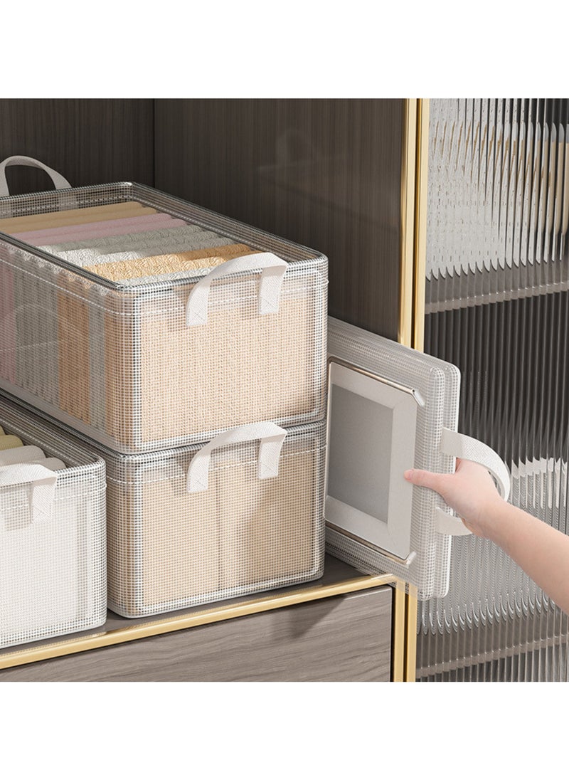GoldenLike Cloth Storage Box, 3 Pieces Clothes Organizer Storage Bins with Handle Foldable Stackable Sturdy Closet Organizers Storage Containers Mesh Storage Box for Clothing, Blanket, Books, Bed Sheets, Pillows, Toys  - Image 1