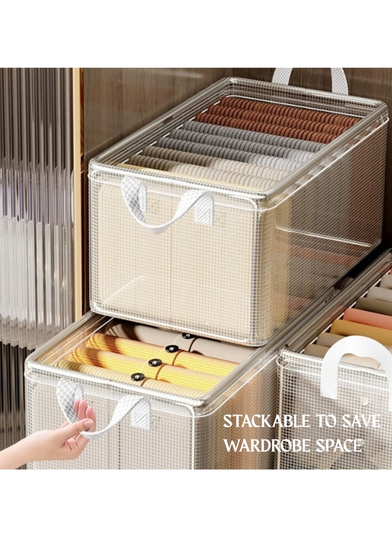 GoldenLike Cloth Storage Box, 3 Pieces Clothes Organizer Storage Bins with Handle Foldable Stackable Sturdy Closet Organizers Storage Containers Mesh Storage Box for Clothing, Blanket, Books, Bed Sheets, Pillows, Toys  - Image 2