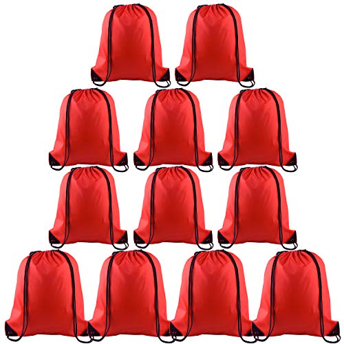 KUUQA 12 Pcs Drawstring Backpack Bags Sport Gym Sack Cinch Bags Bulk for School Traveling and Storage Red - Image 1