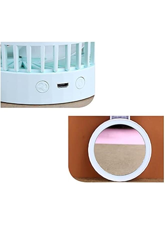 1 PCS USB Charging Cosmetic Mirror With Light Small Fan Folding Pocket Small Fan Hanging Neck Desktop Handheld Fan (purple)  - Image 3