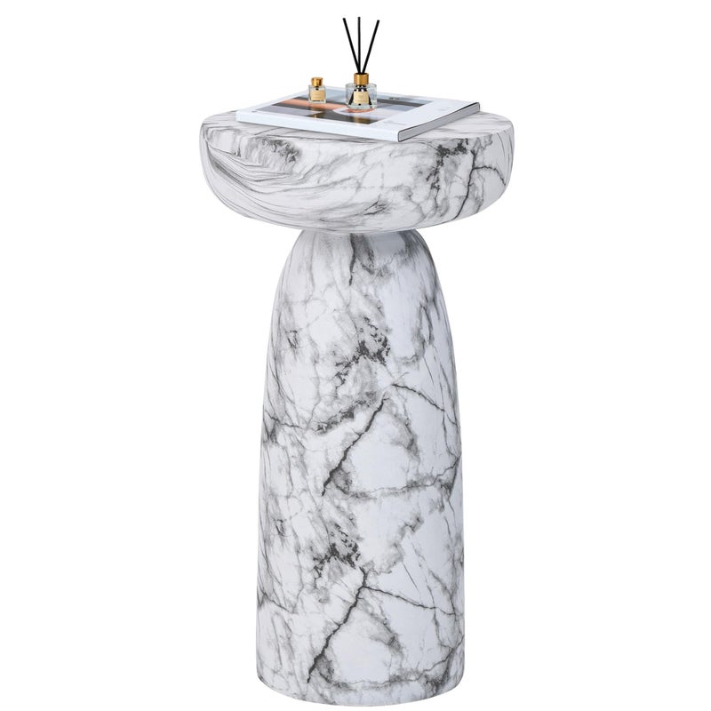 Ultym Marble Side Table, 24" Modern Accent Table with Pedestal Stand, Durable Faux Marble Side Table for Small Spaces, Marble Look Coffee Table Accent Drink Tables for Living Room Patio Balcony - Image 2